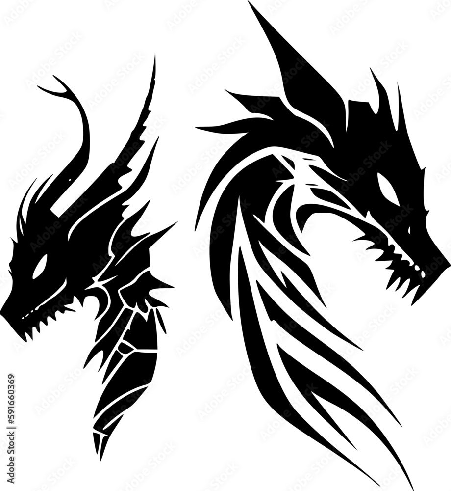 Obraz premium Dragons | Black and White Vector illustration