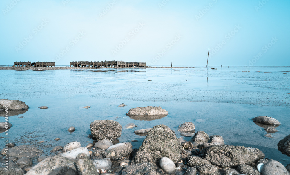 Old Oyster farm in full sea, Marsilly in Charente Maritime, France