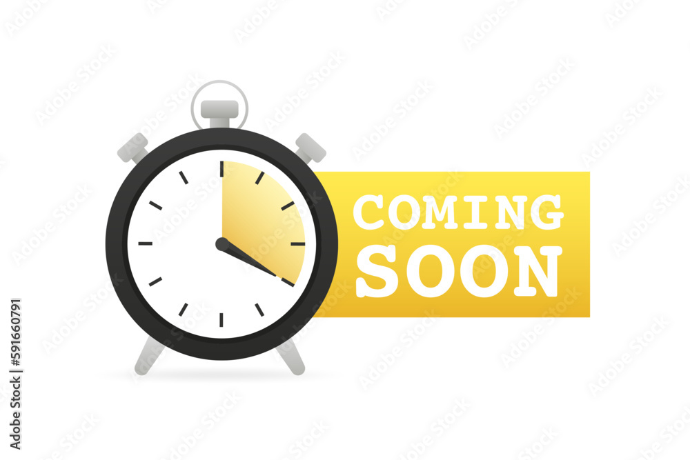 Alarm coming soon landing page clock alert icon. Promotion Sign Symbol. Web element. Vector illustration Alarm coming soon landing page clock alert icon. Promotion Sign Symbol. Web element. Vector illustration