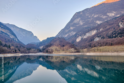 The view of Lake Tenno in spring Trento Italy  Europa. Turquoise lake in the mountains