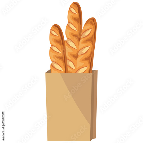 Healthy baguettes bread in paper bag