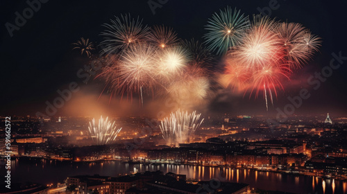 New year's eve, fireworks night celebration, tradition, festival, celebrate, Generative AI
