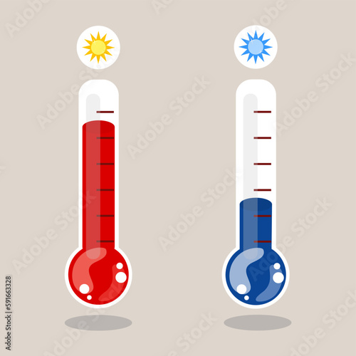 Cold and hot icon vector. Temperature illustration sign. Thermometer symbol. Set of heat logos
