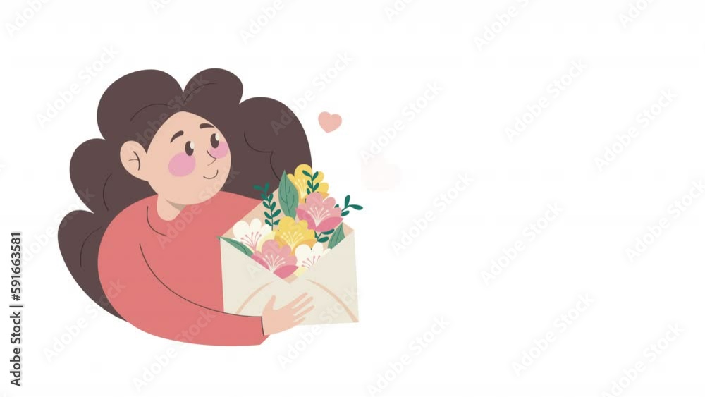 young woman with flowers and letter animation young woman with flowers and letter animation