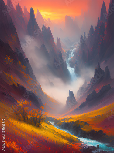 Nature colorful landscape digital painting 04. Illustrations and Clip Art/AI generated.