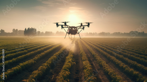 Drone watering field created with generative AI technology