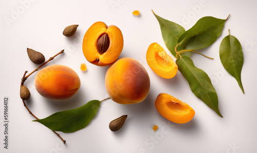 Apricots on a white background, Generative AI photo