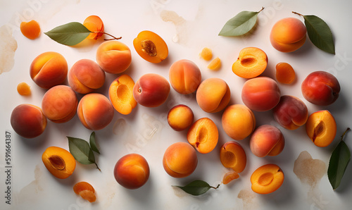 Apricots on a white background, Generative AI photo