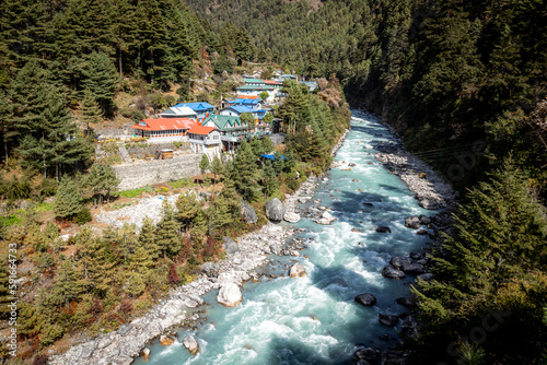River Dudh koshi flowing in Khumbu valley passing Phakding village photo