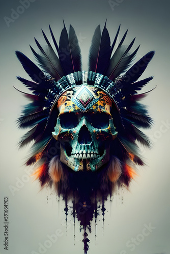 Modern indian skull screams epic art  horror canvas art collection for decoration and interior. black and gold. wall art. canvas art  wallpaper . Generative ai 
