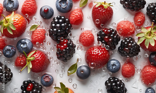 Berries with water drops on a white background, Generative AI photo
