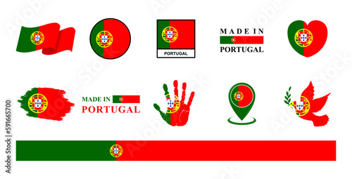 Portugal national flags icon set. Labels with Portugal flags. Vector illustration