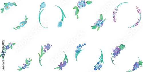 水彩画。水彩タッチの草木フレーム。植物と花のベクター装飾フレームセット。Watercolor painting. Watercolor touch plants and trees frame. Vector decorative frame set of plants and flowers.