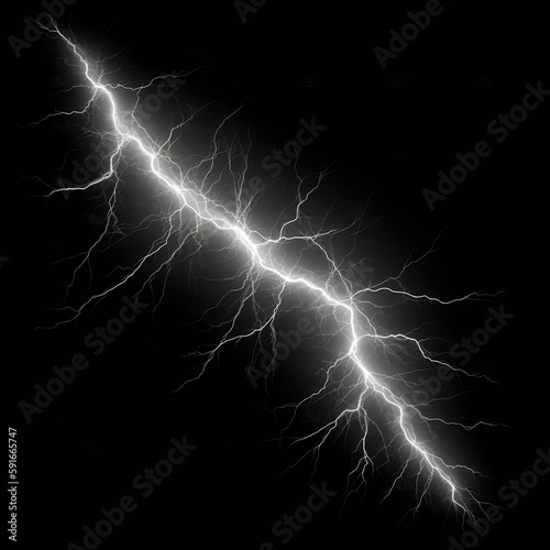 Glowing Thunder Stock Image In Black Background. Generative ai.