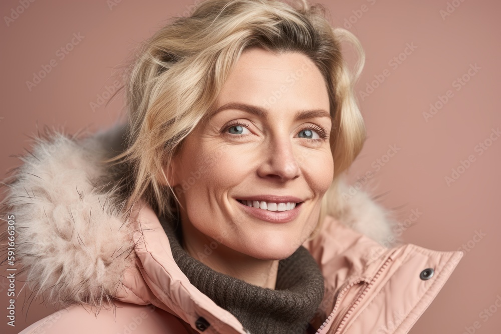 Portrait of a beautiful woman in winter clothes on a pink background Portrait of a beautiful woman in winter clothes on a pink background