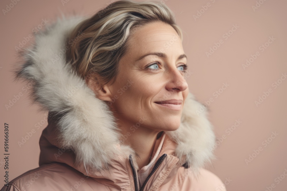 Portrait of a beautiful woman in winter clothes on a pink background Portrait of a beautiful woman in winter clothes on a pink background