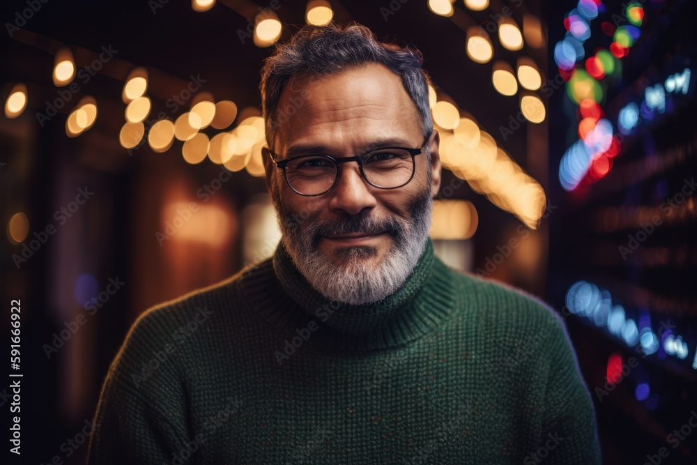 Portrait of a handsome mature man with eyeglasses in a green sweater. Portrait of a handsome mature man with eyeglasses in a green sweater.