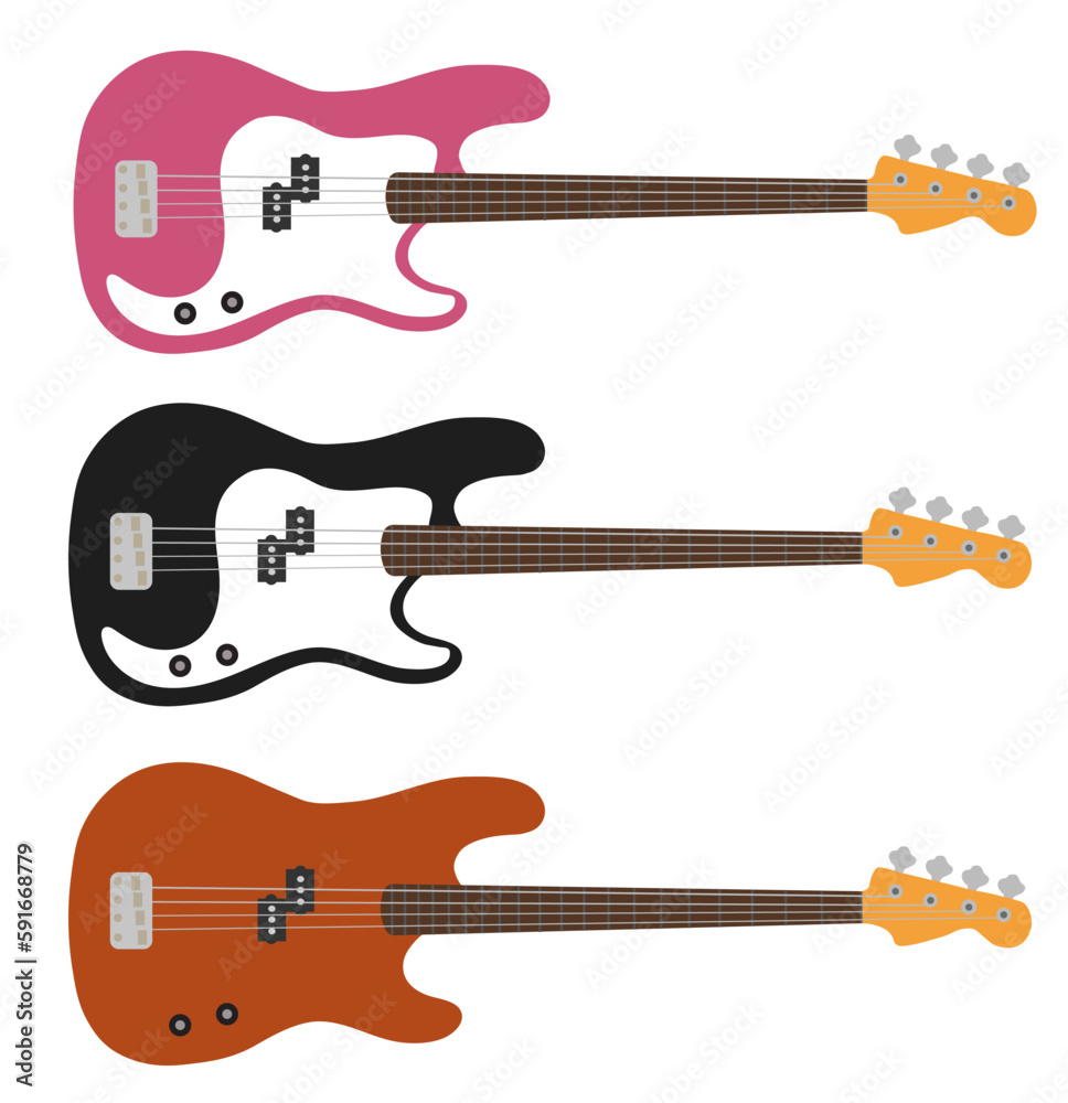 Naklejka premium Bass guitar icon. Electrical bass guitar objact flat vector ilustration.