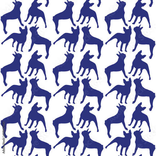 Funny pattern with dog silhouette. Clean seamless background, abstract background with boston terrier pet shapes. Birthday present, simple plain wrapping paper. Clean style, colorful, for sewing.