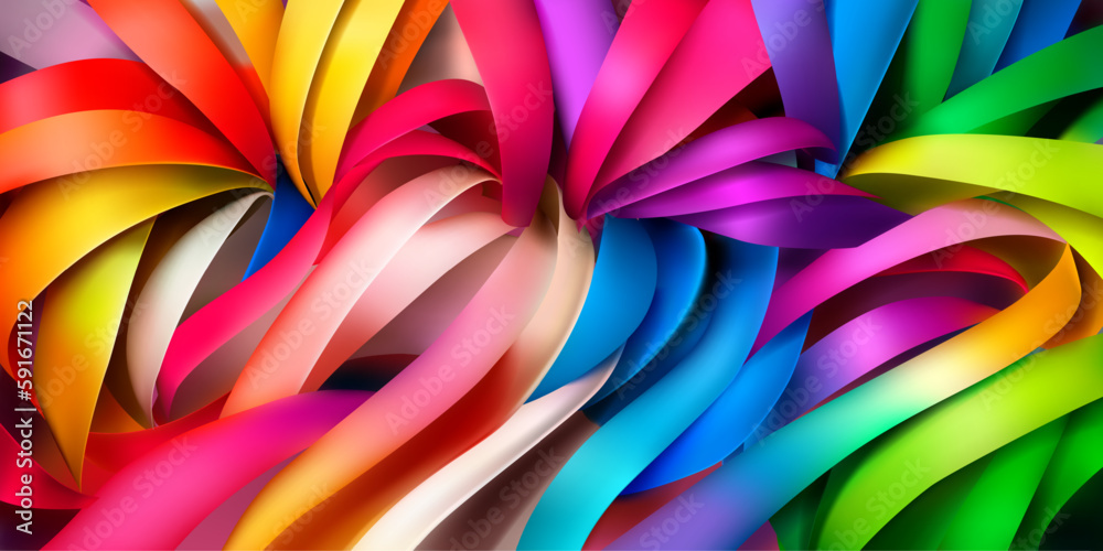 Background of multicolor silk or paper ribbons