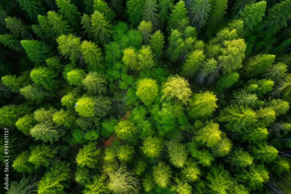 Aerial view of green and orange forest. Changing foliage. Top view. Generative ai. Aerial view of green and orange forest. Changing foliage. Top view. Generative ai.