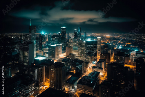 Dramatic city skyline at night. Generative ai.