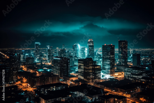 Dramatic city skyline at night. Generative ai.