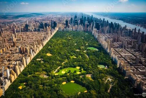 New York city. Aerial view. Central park. Generative ai. © VisualProduction