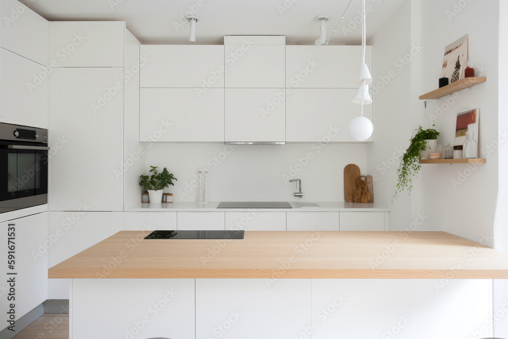 Ikea style minimalistic kitchen. Generative ai. Ikea style minimalistic kitchen. Generative ai.