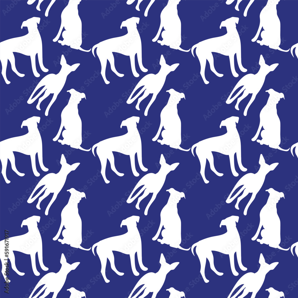 Funny pattern with dog silhouette. Clean seamless background, abstract background with mini Pinscher pet shapes.Birthday present, simple plain wrapping paper.Clean style, colorful, for sewing project.
