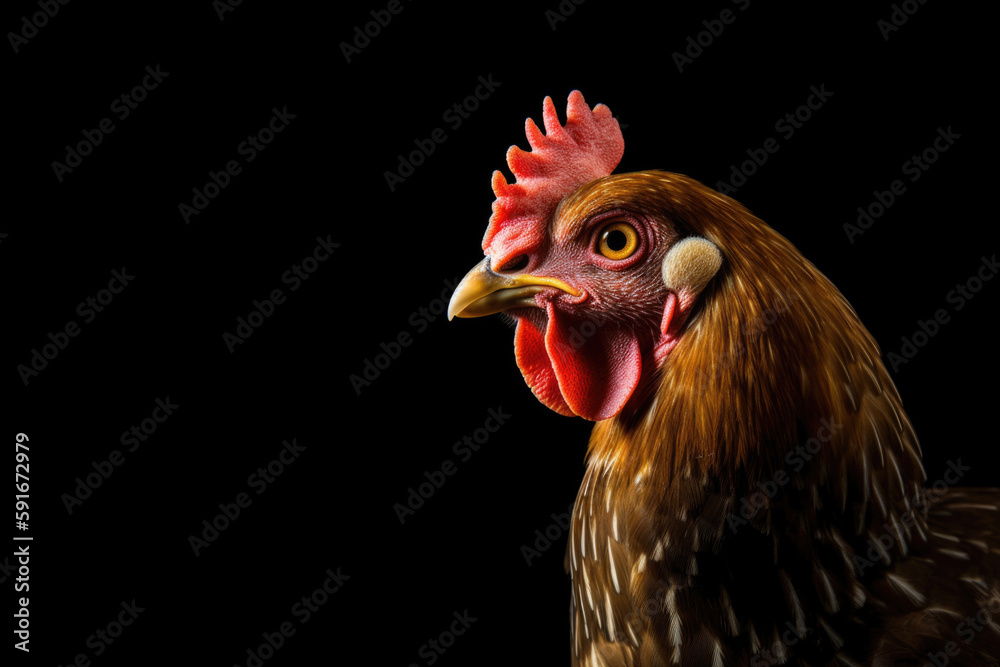 rooster isolated on black, Generative AI