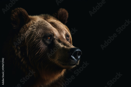 brown bear isolated portrait on black, Generative AI