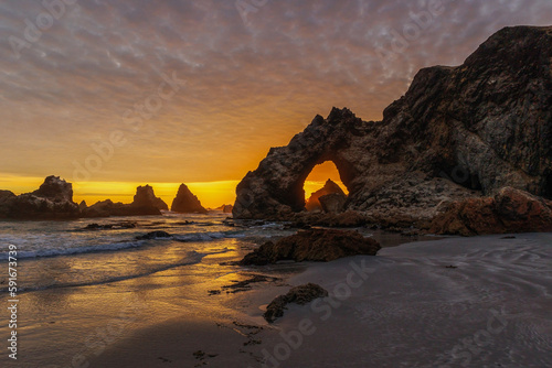 Sunset Marcona seascape, beautiful beaches and rock formations on the coast of Lobera beach, Peru photo