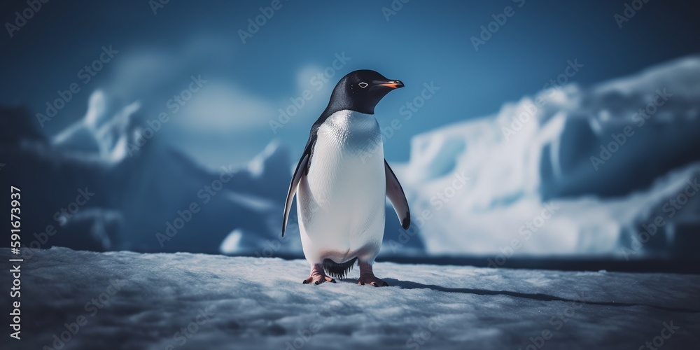 Obraz premium Antarctica. Winter landscape with glaciers. Blocks of ice on the water in Antarctica. Beautiful winter snow background. Rink. Huge high glaciers in winter natural conditions. Generative AI