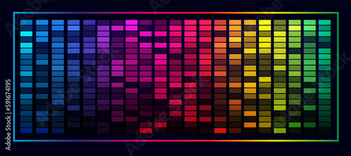 Rainbow music equalizer on black background Generative AI