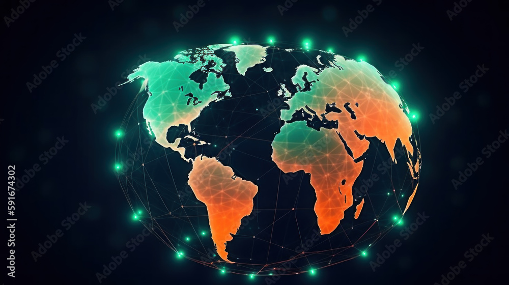 Global network, futuristic technology background, satellite internet network connection, business intelligence concept created with generative AI technology Global network, futuristic technology background, satellite internet network connection, business intelligence concept created with generative AI technology