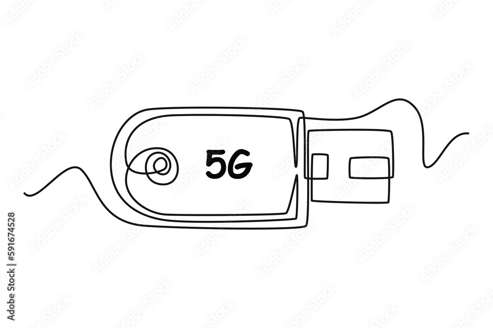 Single one line drawing 5G modem. 5G technology concept. Continuous line draw design graphic vector illustration.