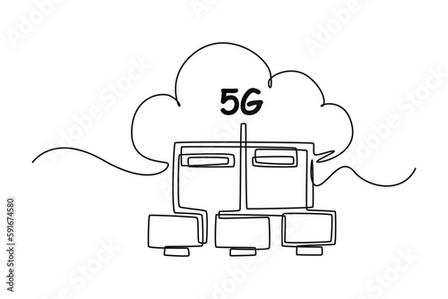Single one line drawing 5G technology server. 5G technology concept. Continuous line draw design graphic vector illustration.