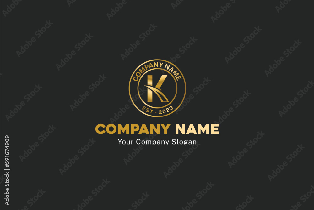 K alphabet abstract gold logo circular icon symbol business