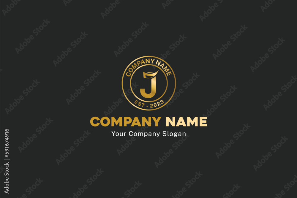 Fototapeta premium J alphabet abstract gold logo circular icon symbol business