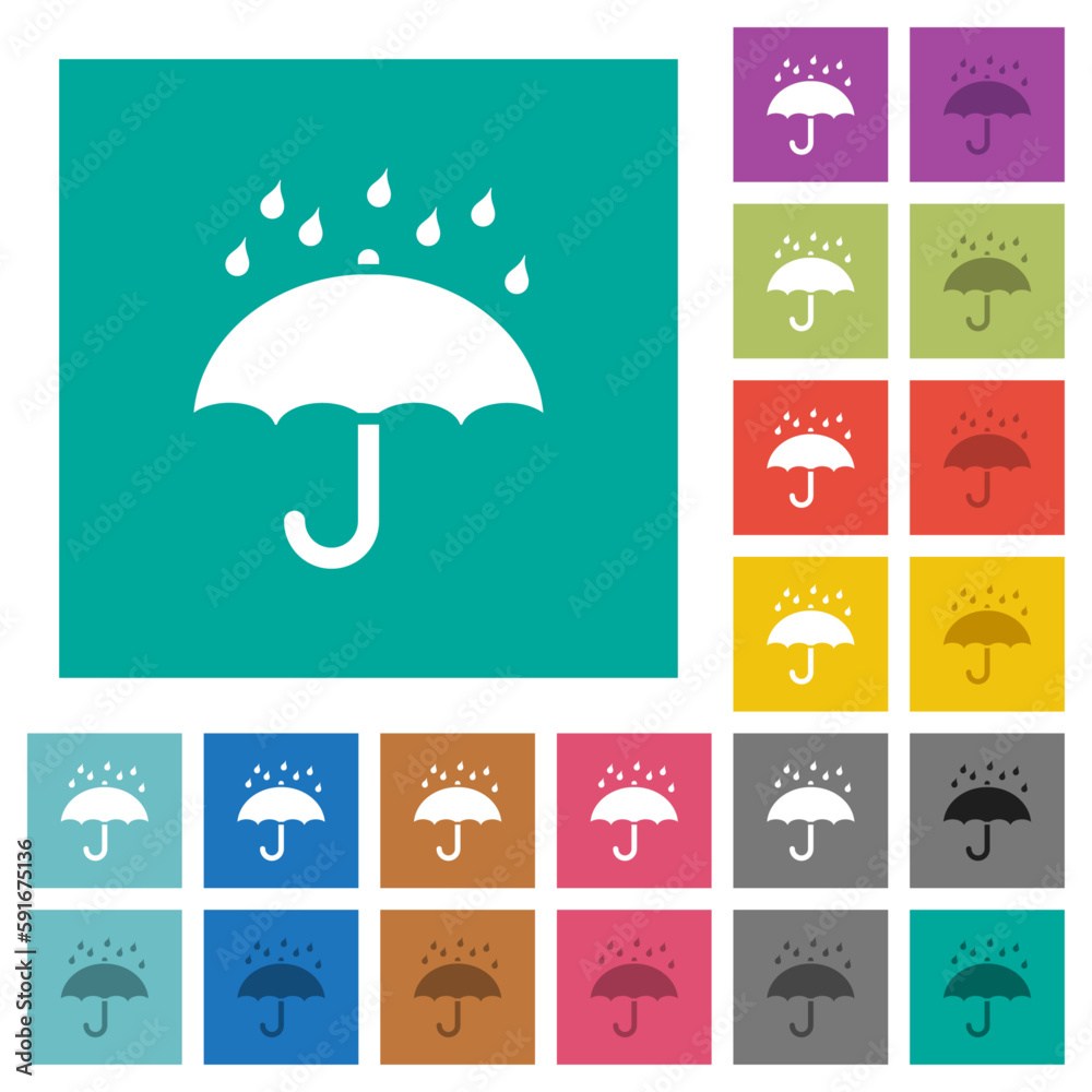 Umbrella with rain solid square flat multi colored icons