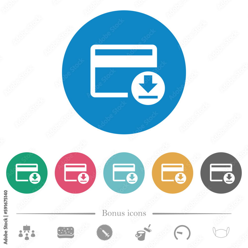 Money withdrawal with credit card flat round icons Money withdrawal with credit card flat round icons
