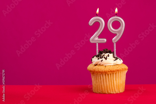 Candle number 29 - Cake birthday in rhodamine red background