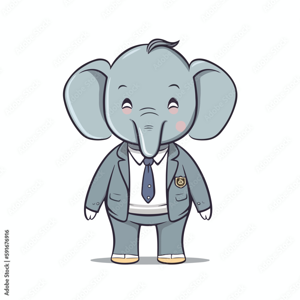 Mascot of cute cool elephant boss business formal suit. Cartoon flat character vector illustration Mascot of cute cool elephant boss business formal suit. Cartoon flat character vector illustration