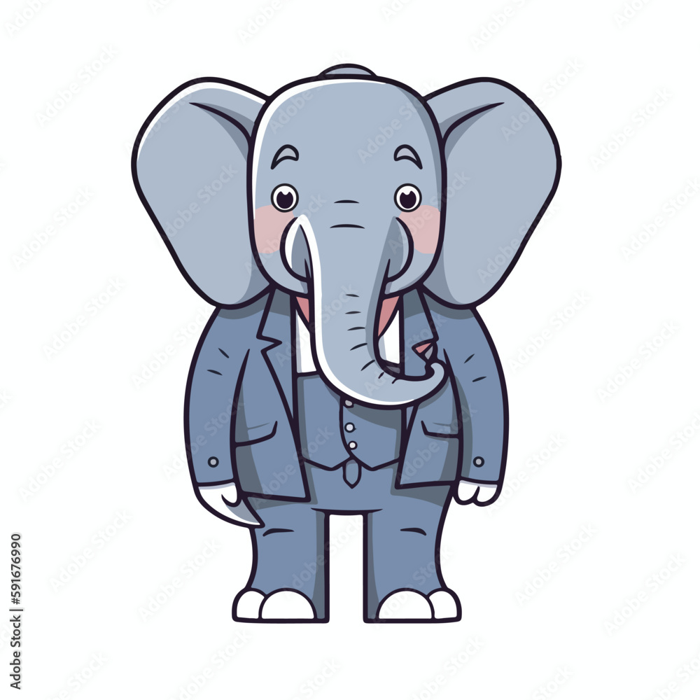 Mascot of cute cool elephant boss business formal suit. Cartoon flat character vector illustration