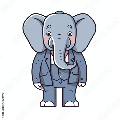 Mascot of cute cool elephant boss business formal suit. Cartoon flat character vector illustration