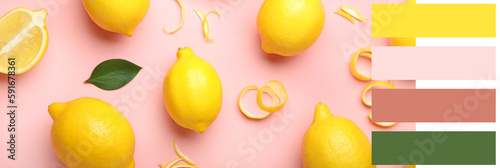 Fresh ripe lemons on pink b...