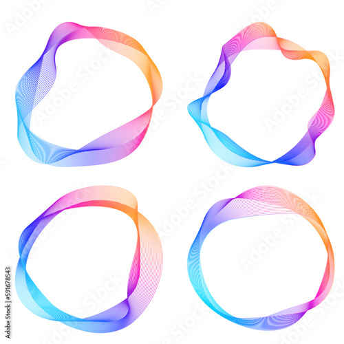 Set design element circle. Isolated bold vector colors  golden ring from. Abstract glow wavy stripes of many glittering swirl created using Blend Tool. Vector illustration EPS10 for your presentation