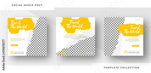 Travel the world flyer or poster for travelling agency business offer promotion. Holiday and tour advertisement banner design. 