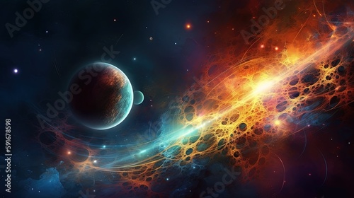 An image of a space scene with planets and stars created with Generative AI technology